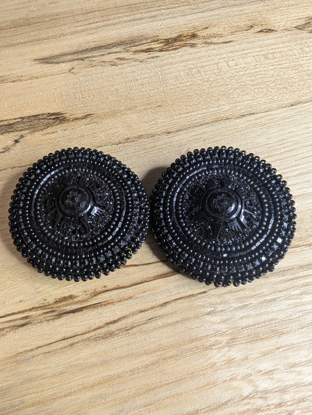 Black Beaded Handcrafted Circle Stud Earrings
