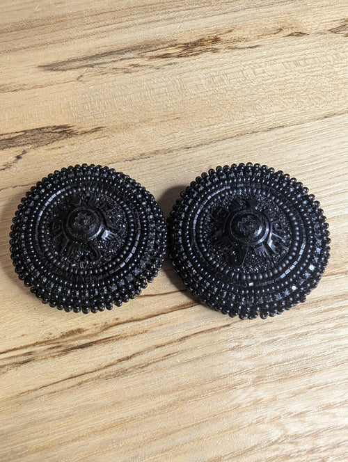 Black Beaded Handcrafted Circle Stud Earrings