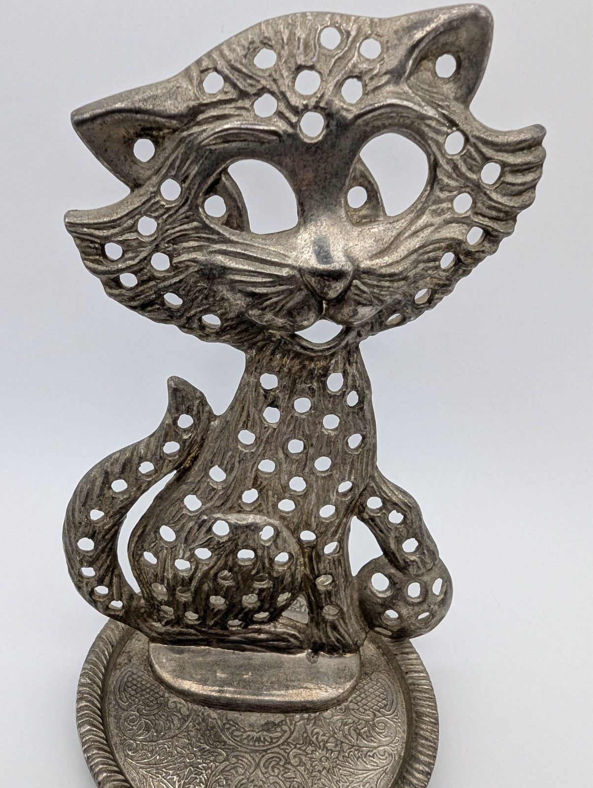 Vintage Silver Plated Kitty Cat Earring Holder, 5.5" Tall