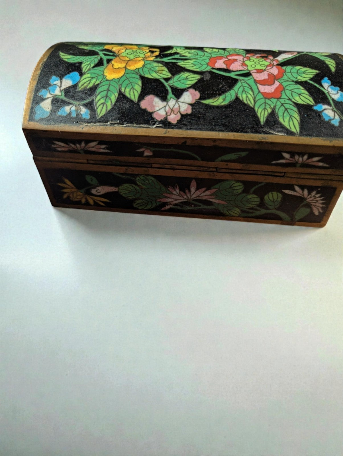 Antique Chinese Cloisonne Enamel Trinket Jewelry Box