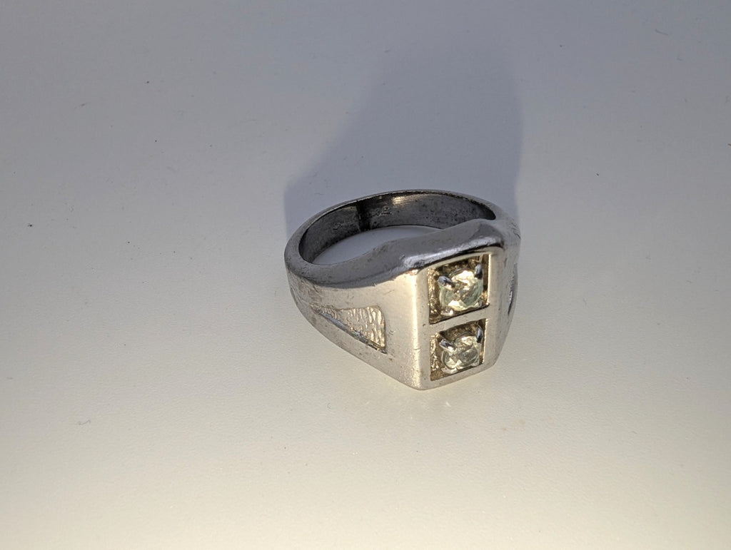 Vintage Geometric 18kt HGE CZ Men's Ring, Size 12.5