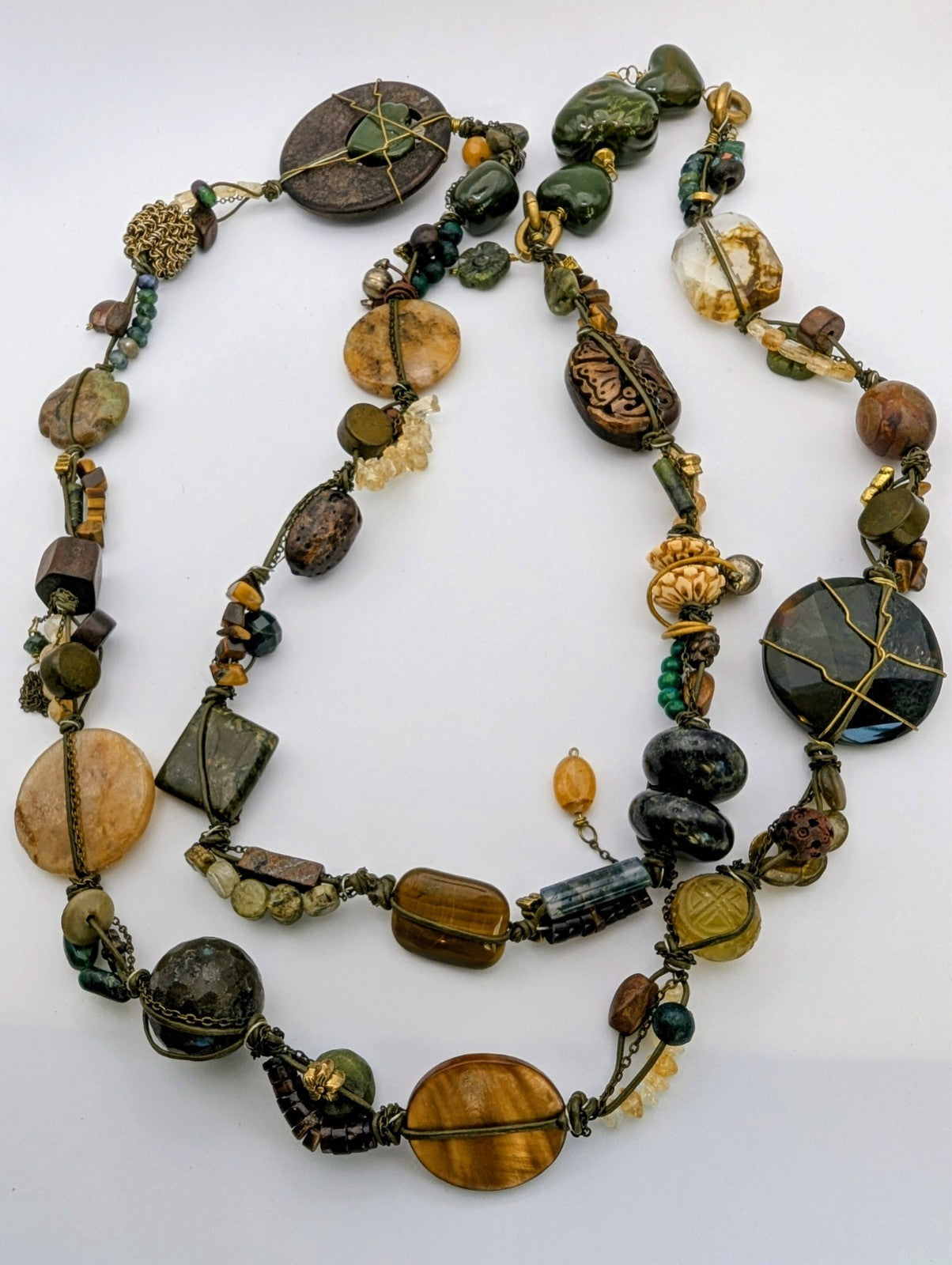 26" Natural Gemstone Necklace|Green Jasper, Quartz, Tiger's Eye