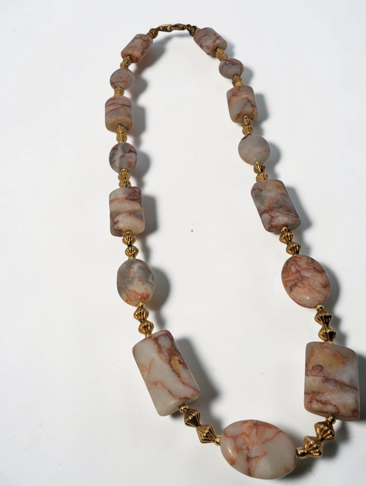 Vintage Jasper Pink and White Beaded Necklace, 18"