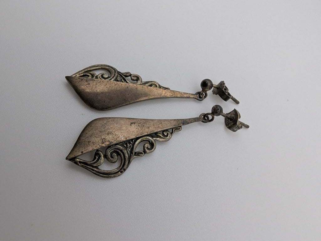 80s Victorian Revival 925 Earrings, 925 Silver Earrings