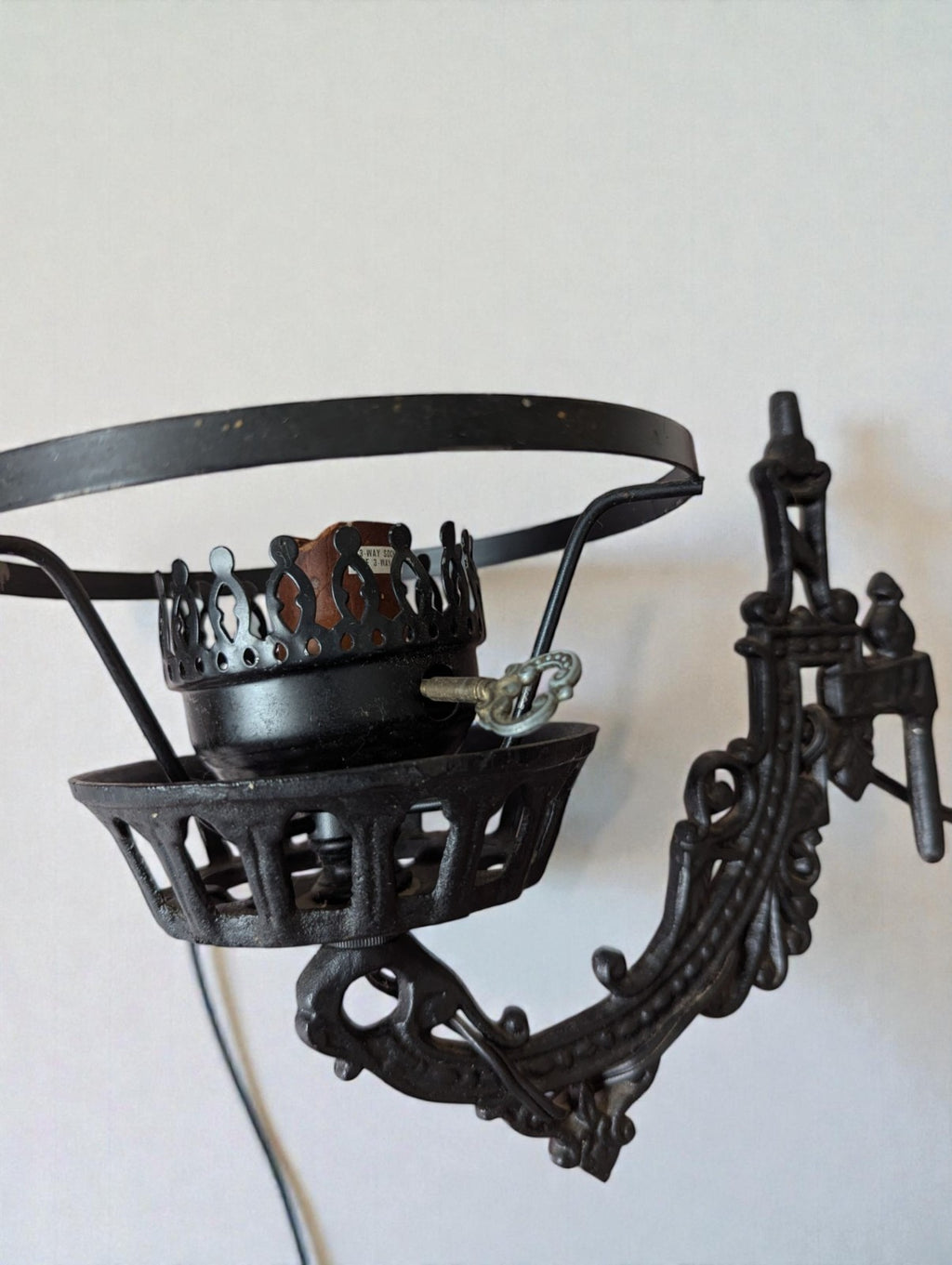 Antique Victorian Style Black Cast Iron Wall Sconce Swiveling Electric Lamp