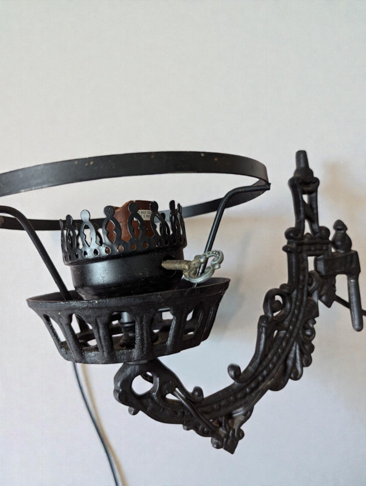 Antique Victorian Style Black Cast Iron Wall Sconce Swiveling Electric Lamp