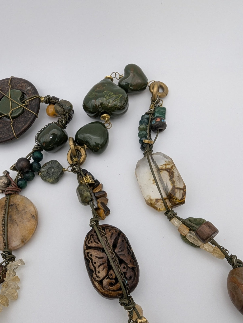 26" Natural Gemstone Necklace|Green Jasper, Quartz, Tiger's Eye