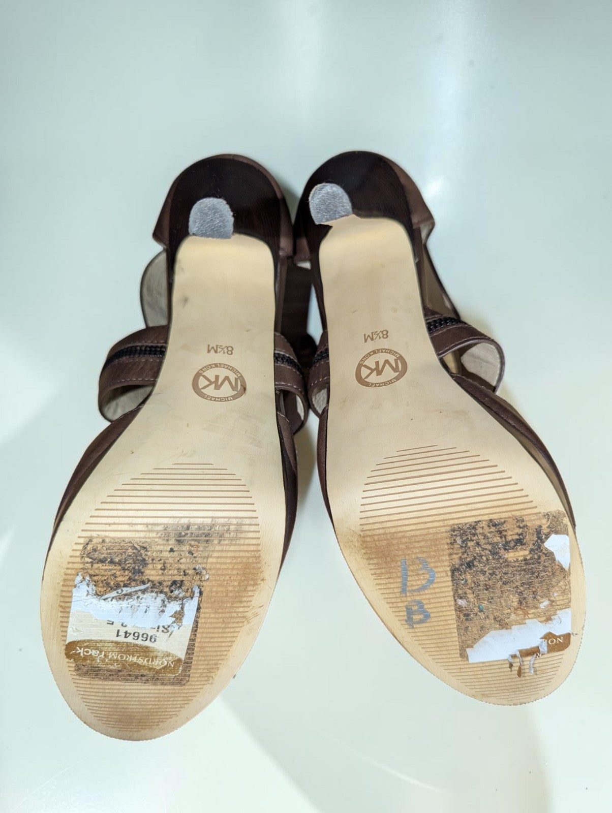 Michael Kors Brown Closed Toe Zipper CrissCross Heels Shoes, Size 8.5