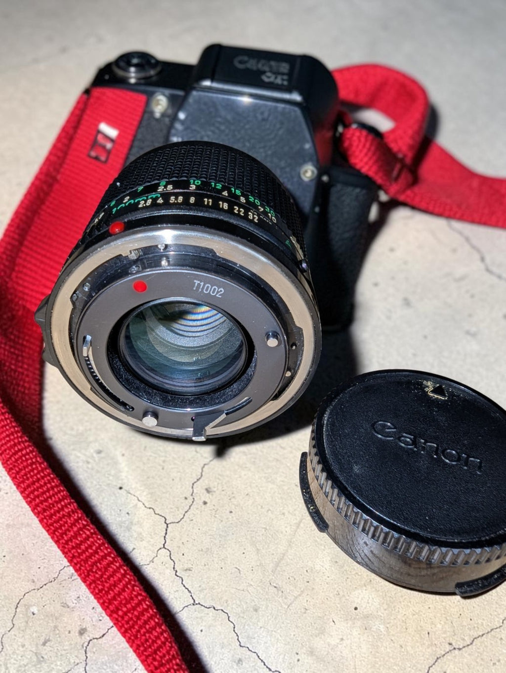 Vintage Canon AE-1 Program with FD 100mm Focus Lens and Speedlite 155A