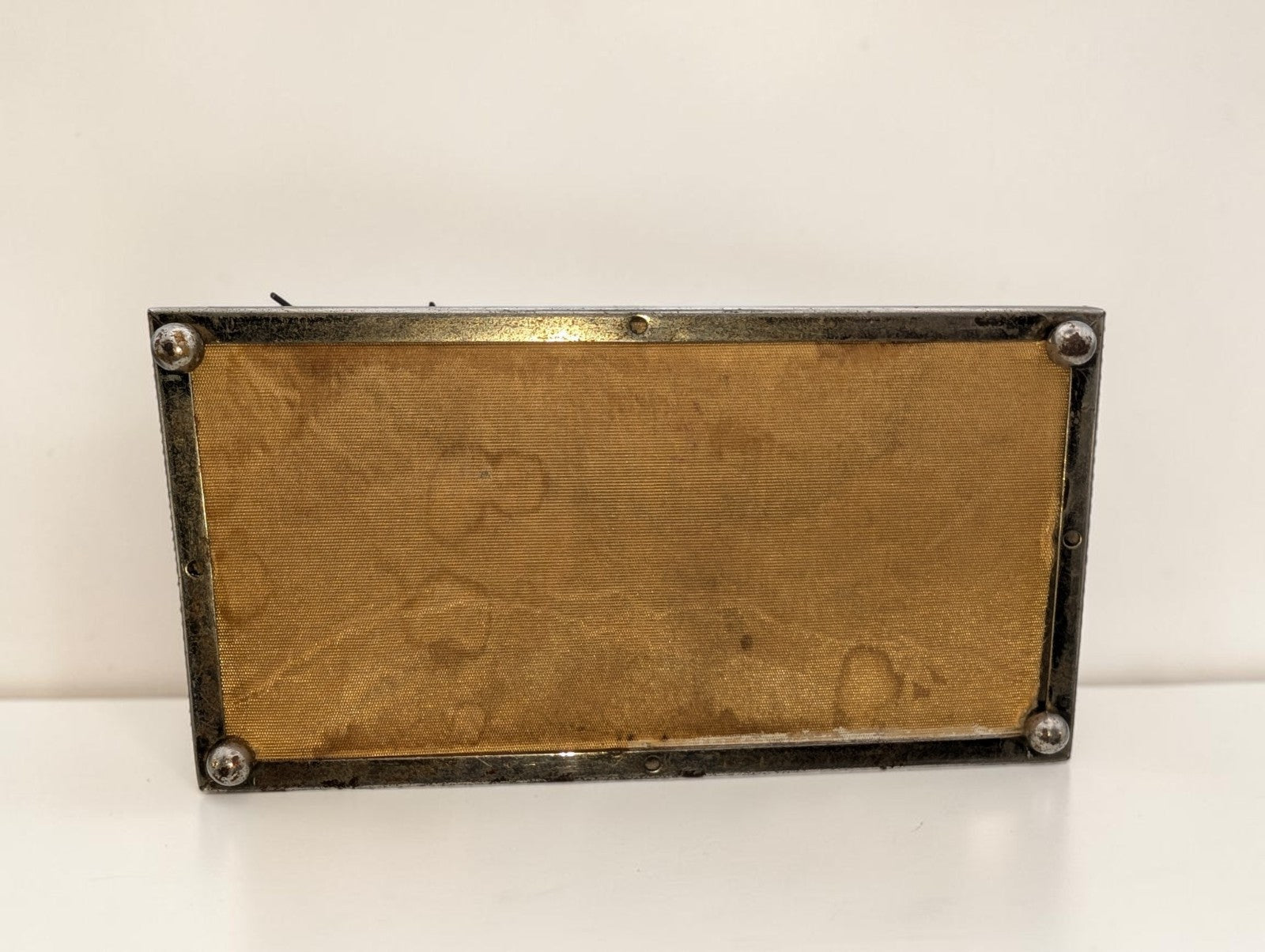 1950s Brass Filigree Box Purse, Amber Colored Plastic Lid