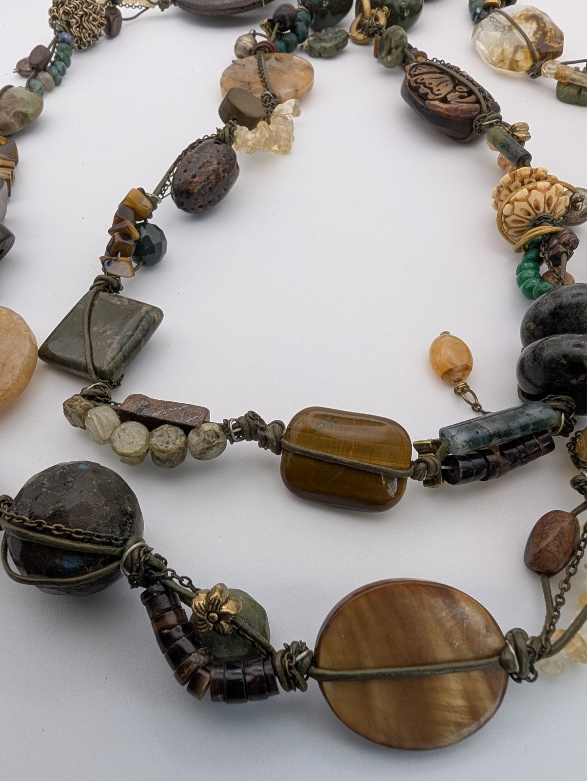 26" Natural Gemstone Necklace|Green Jasper, Quartz, Tiger's Eye