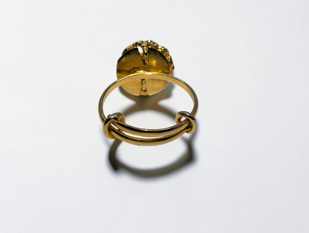 Gold Plated Indian Filigree Adjustable Ring, Comfortably Set at Size 4.5
