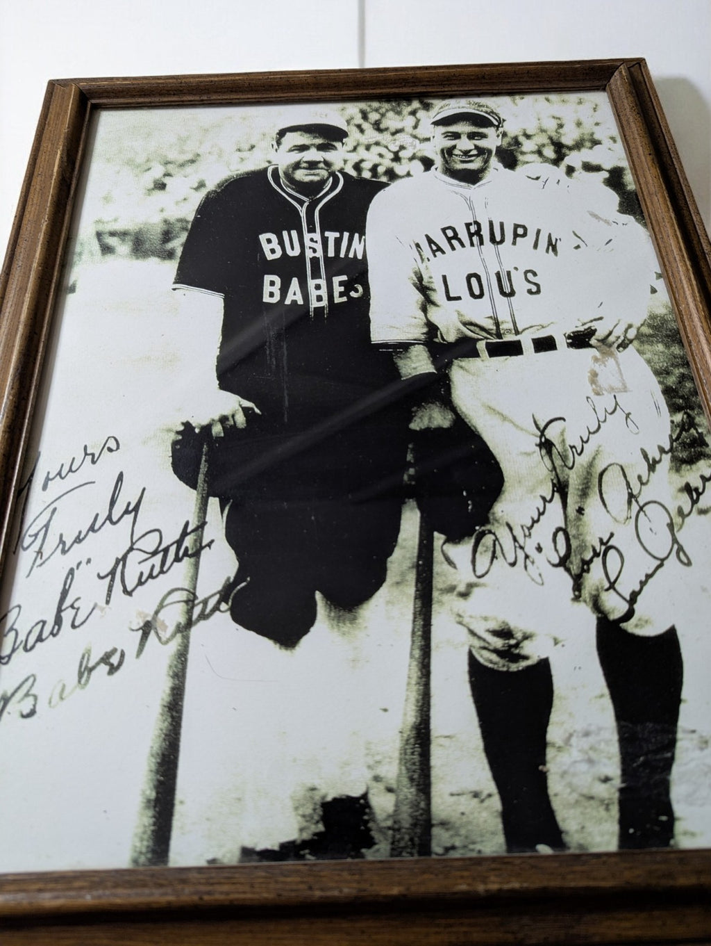 Babe Ruth and Lou Gehrig Photo Framed, Reproduction Signed
