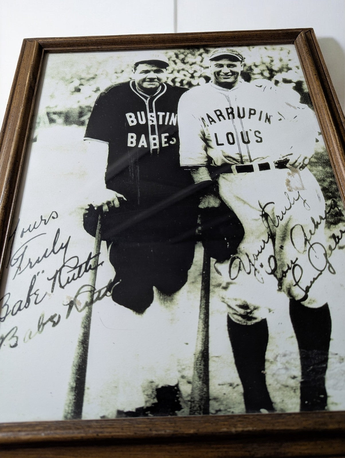 Babe Ruth and Lou Gehrig Photo Framed, Reproduction Signed