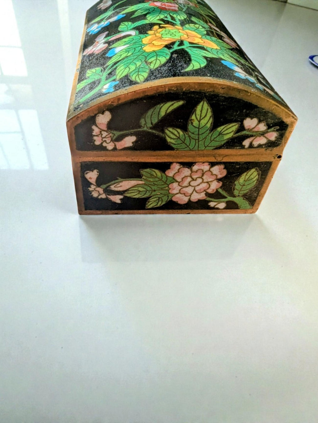 Antique Chinese Cloisonne Enamel Trinket Jewelry Box
