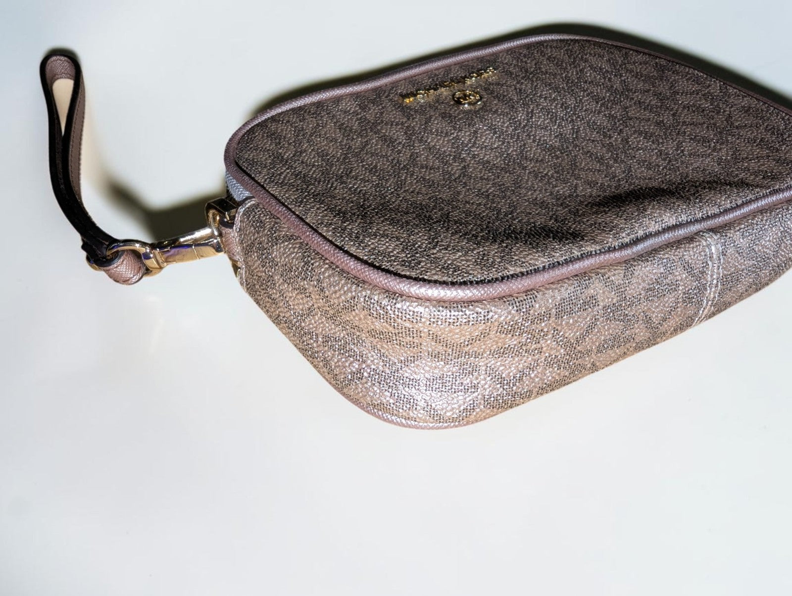 Michael Kors Jet Set Charm Double Zip Wristlet, Rose Gold Monogram Design