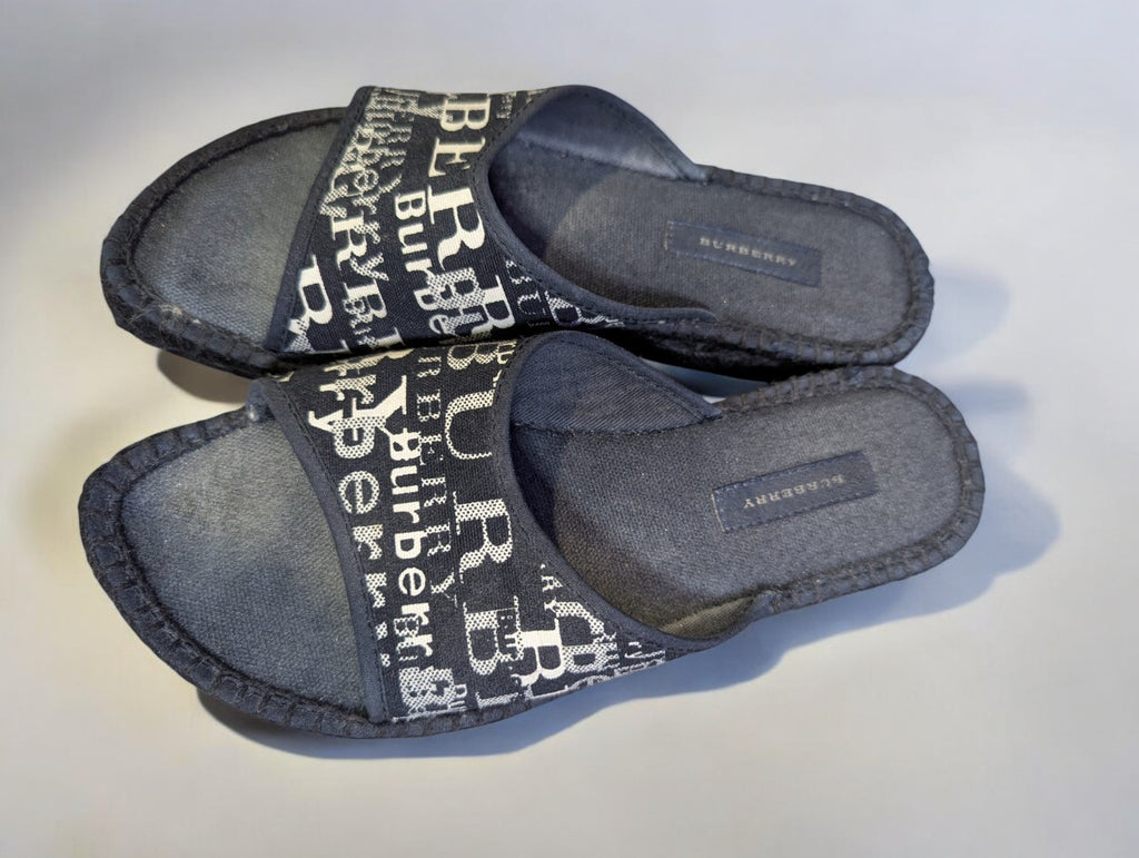 Burberry Espadrille Slides, Black & White Logo, Women's Size 36, Box & Dust Bag