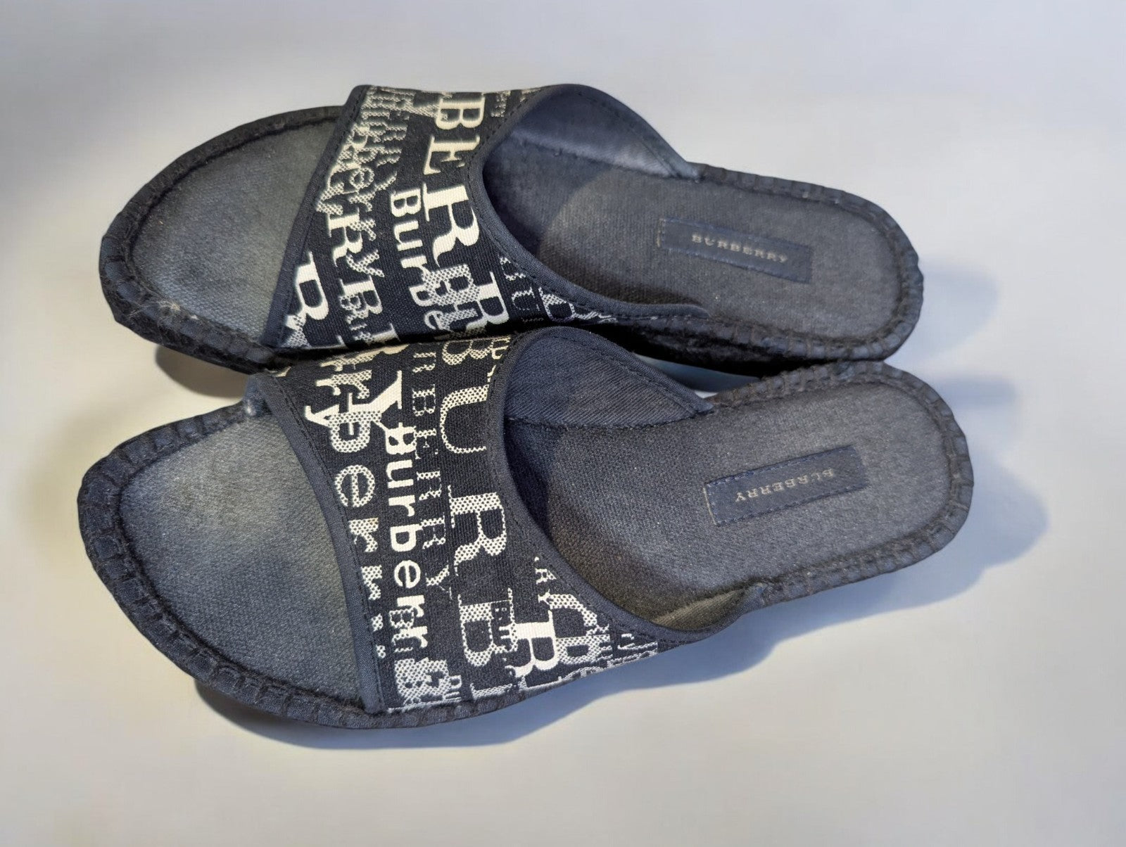 Burberry Espadrille Slides, Black & White Logo, Women's Size 36, Box & Dust Bag