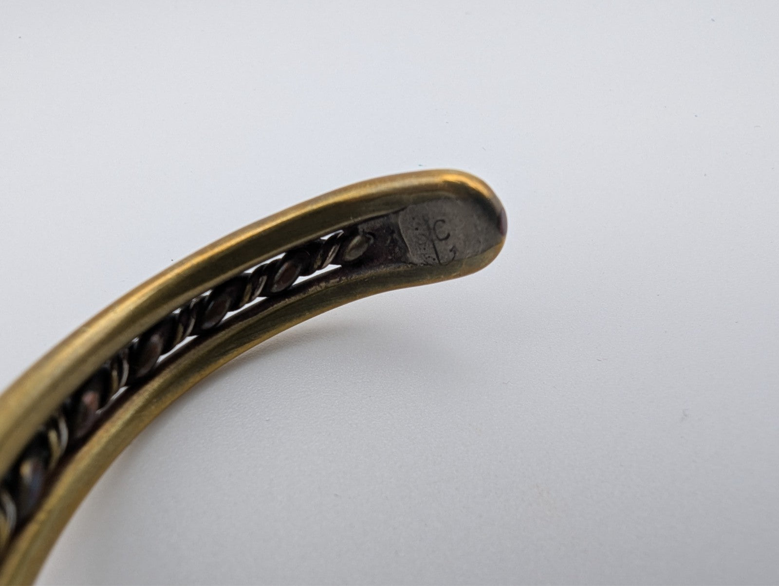 Vintage Sausalito Craftworks Silver and Brass Twisted Rope Cuff Bracelet, 7"