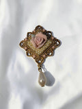 Vintage 1928 Jewelry Company Brooch, Pink Porcelain Rose and Faux Pearl