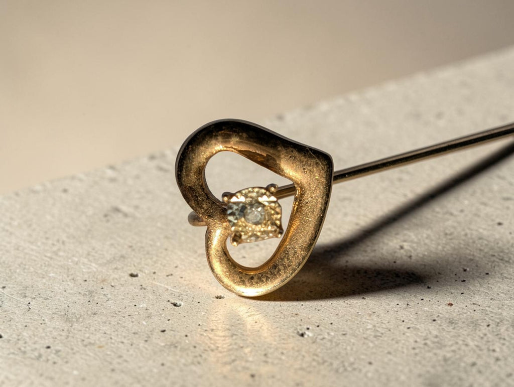 Unmarked Gold Genuine Old Mine Diamond Center Heart Pin