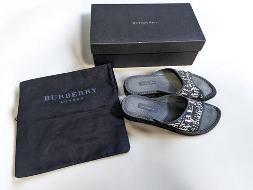 Burberry Espadrille Slides, Black & White Logo, Women's Size 36, Box & Dust Bag