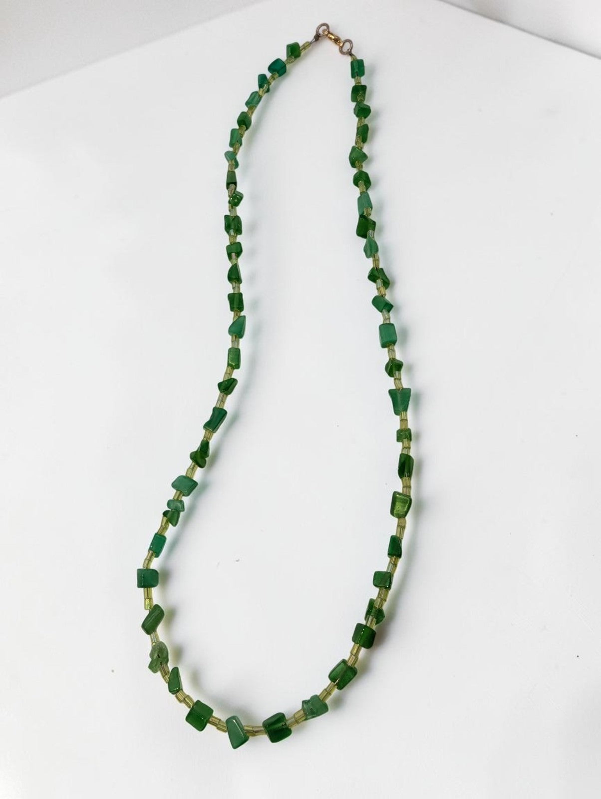 Vintage Green Glass Beaded Necklace, 18"