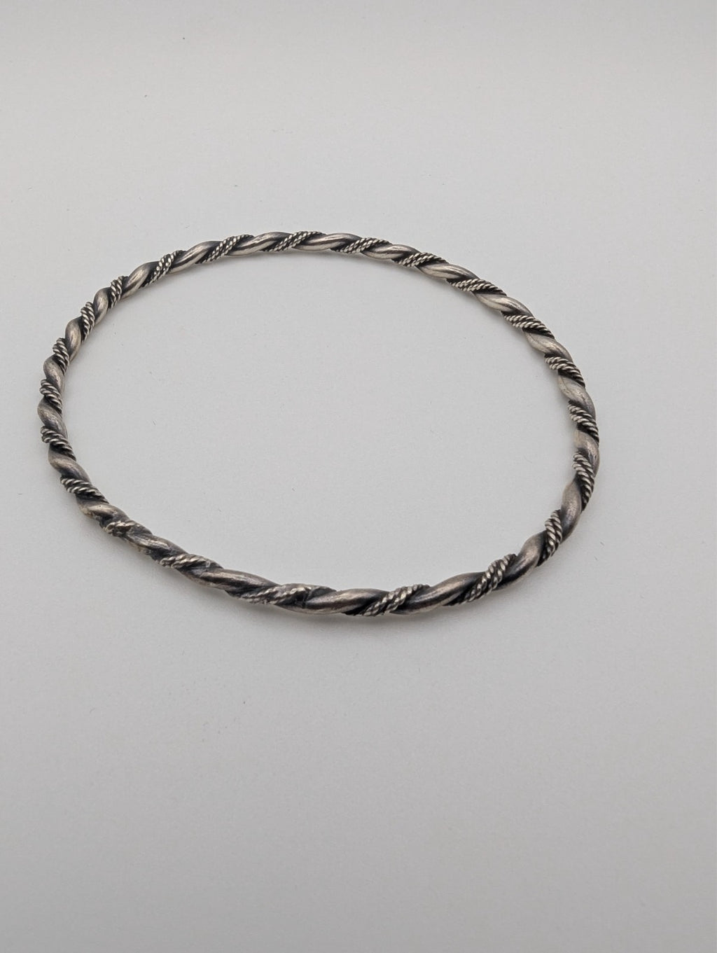 Vintage Sterling Silver Twist Rope Bangle Bracelet 8"