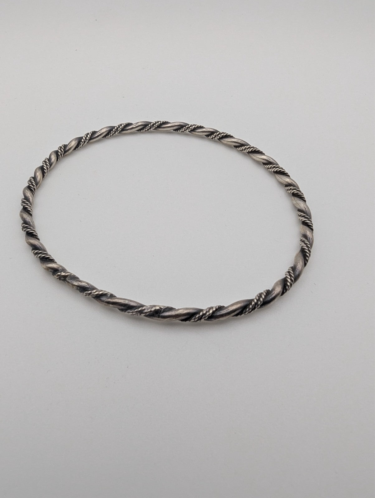 Vintage Sterling Silver Twist Rope Bangle Bracelet 8"