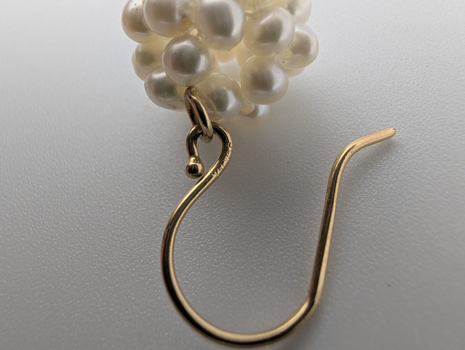 14K yellow gold white pearl cluster dangle earrings