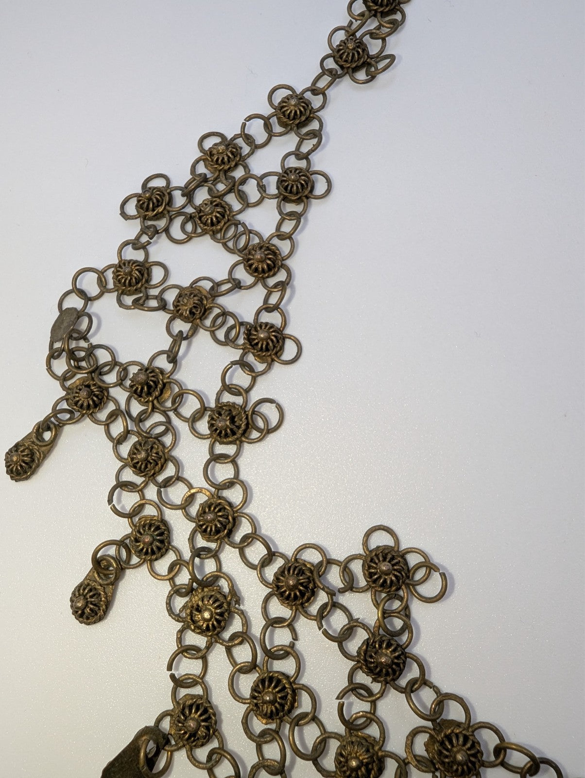 Vintage Brass Bib Boho Style Necklace, 20"