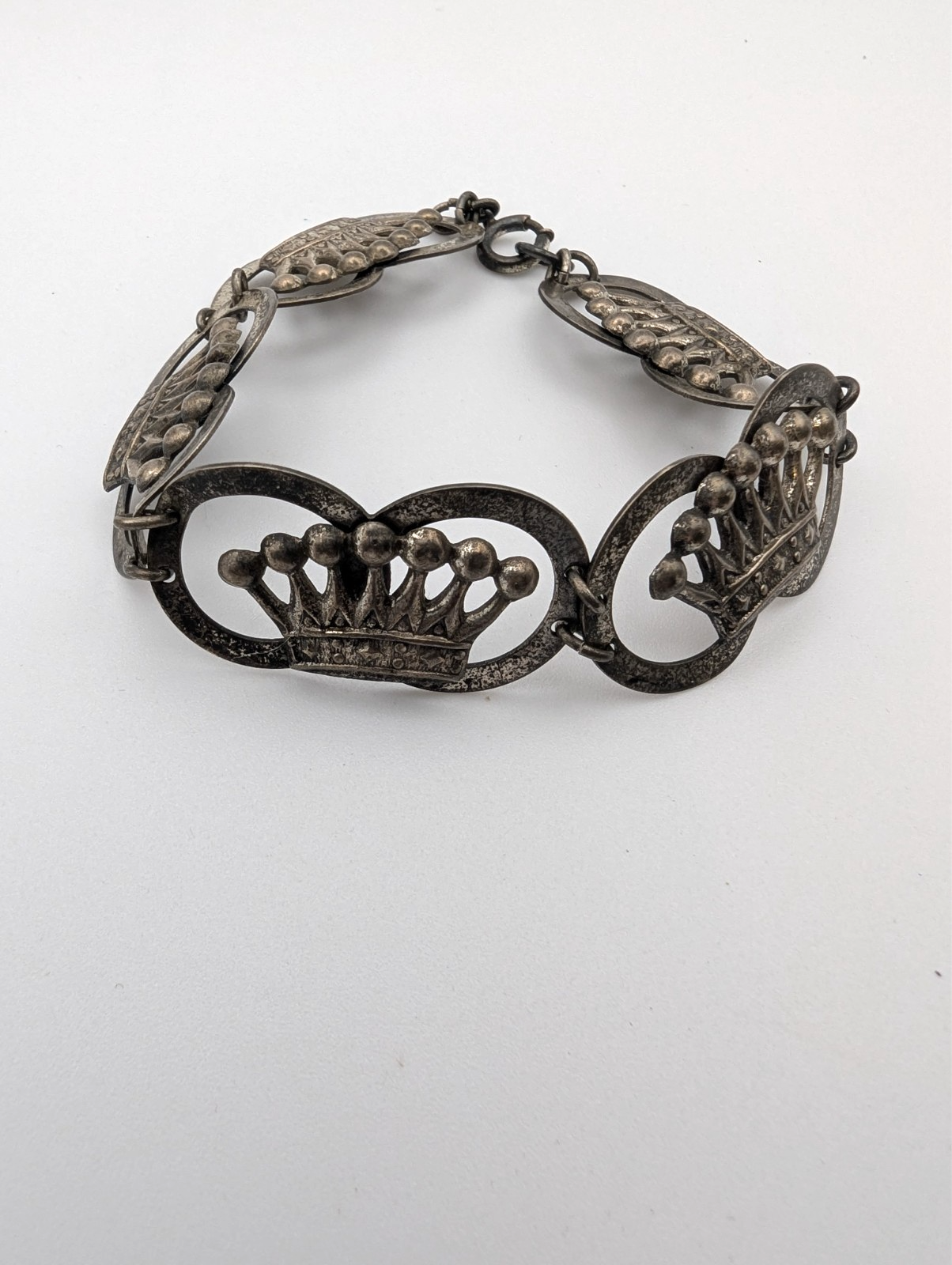 Vintage Sterling Silver Link Bracelet Crown/Royal Motif 7"