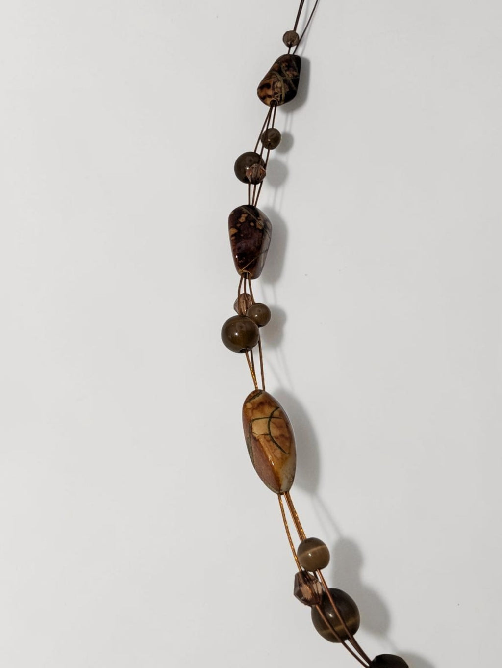 Polished Tiger's Eye Pendant Beaded Necklace, 14"