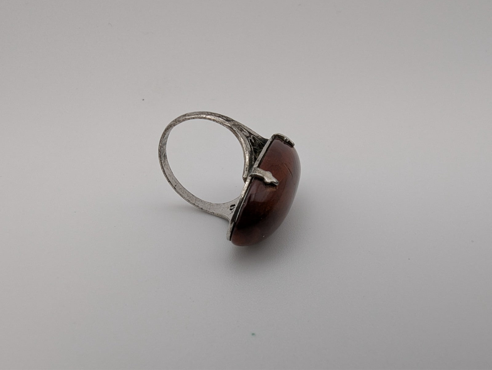 Vintage Sterling Silver Teak Wood Ring, Size 4.5