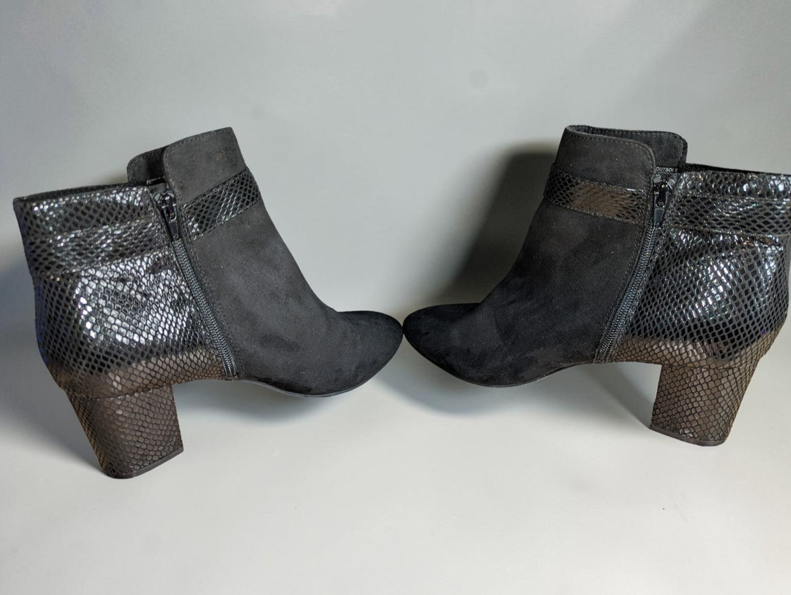 Karen Scott Ivvy Mixed Media Booties Black Faux Suede and Snakeskin, Size 10.5