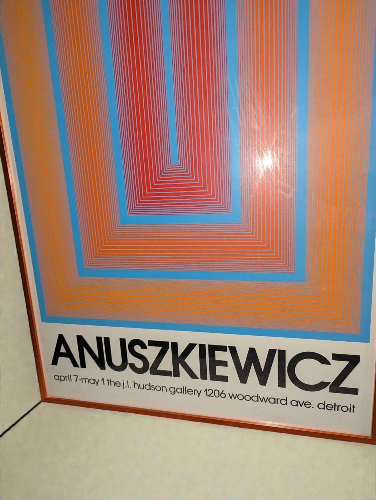 Orange Metal Framed Op Art Poster by Richard Anuszkiewicz