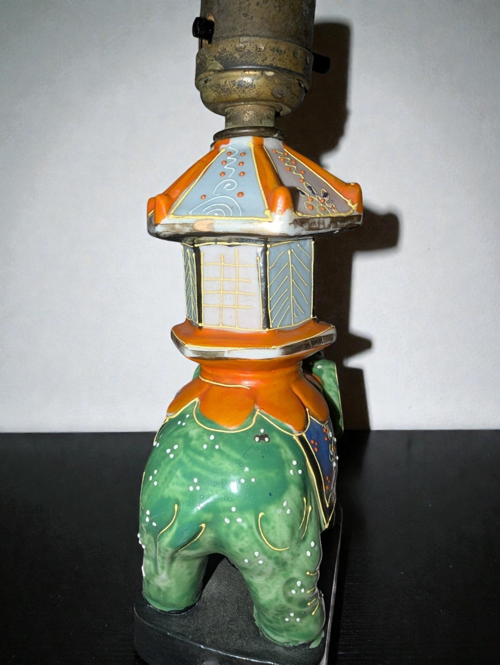 Vintage Japanese Satsuma Elephant Table Lamp, Works
