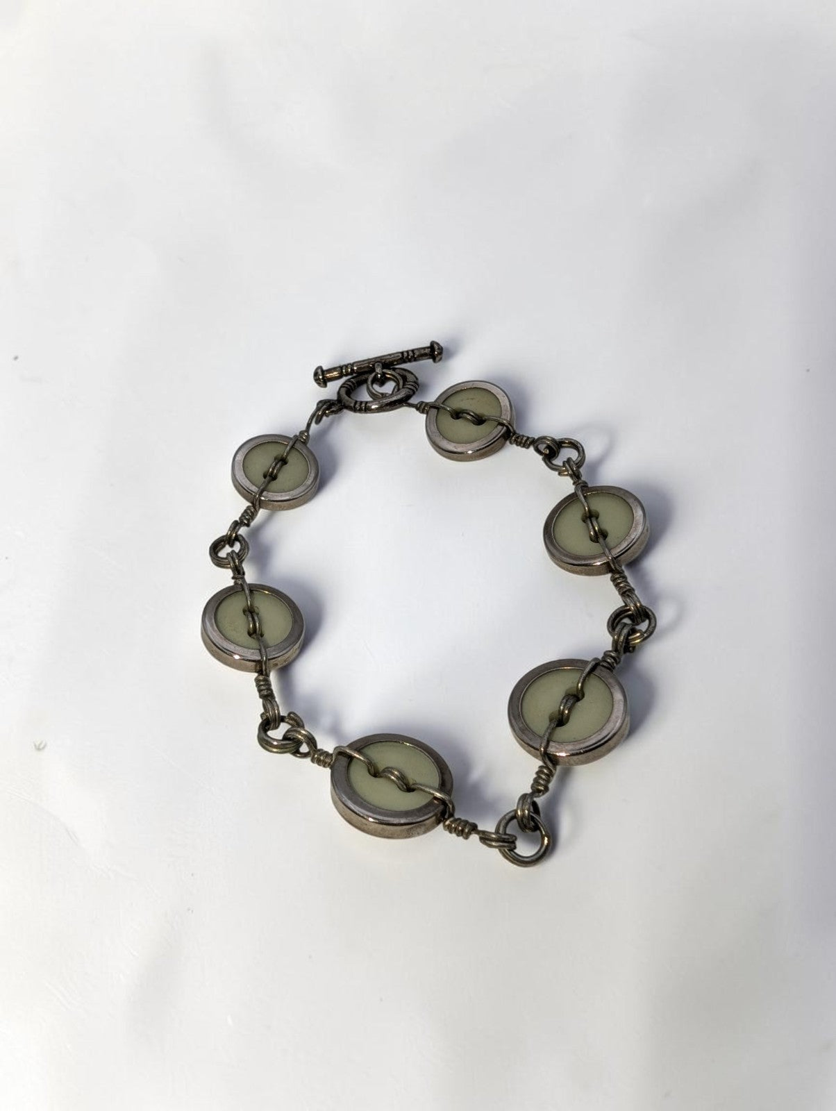 Vintage Silver Tone Button Bracelet, 7"