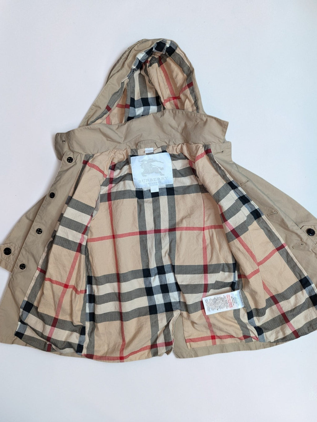 Burberry Kids' Trench Coat, Detatchable Hood, Iconic Nova Check Lining, 18 Month