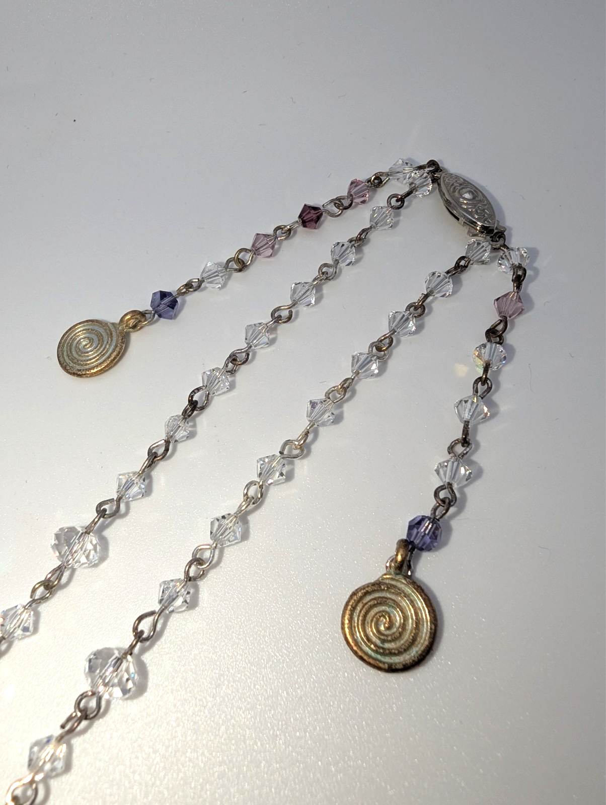 Vintage Aurora Borealis and Purple Faceted Glass Bead Necklace, 16"