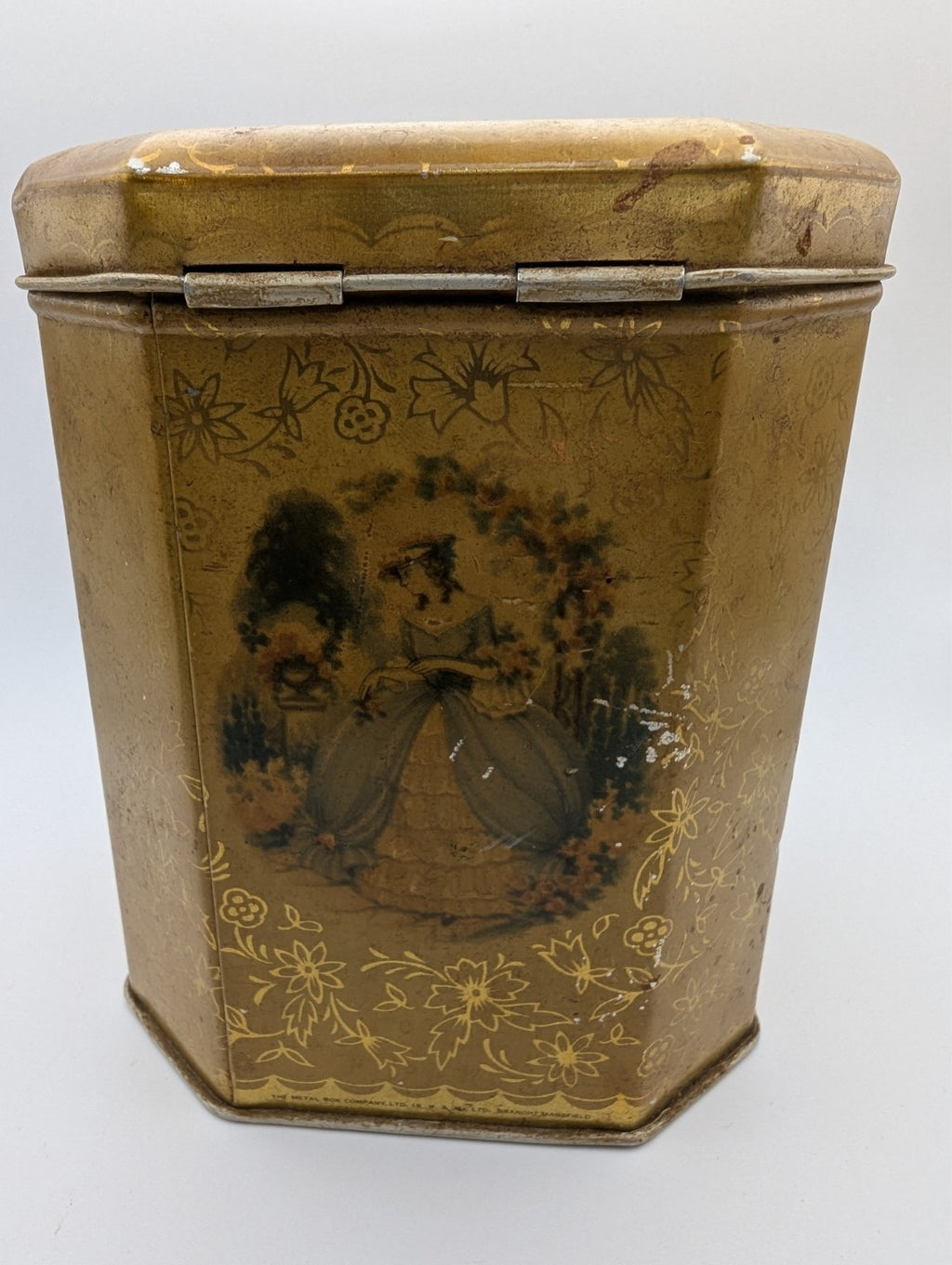 Vintage English Tea Caddy Tin, 4.5"x5"H