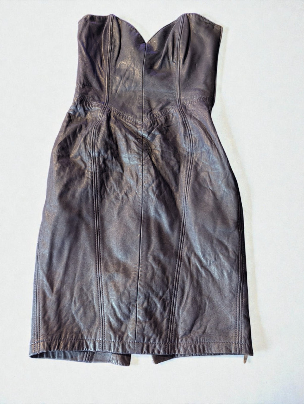 Vintage 80s Michael Hoban North Beach Leather Dark Purple Strapless Mini Dress