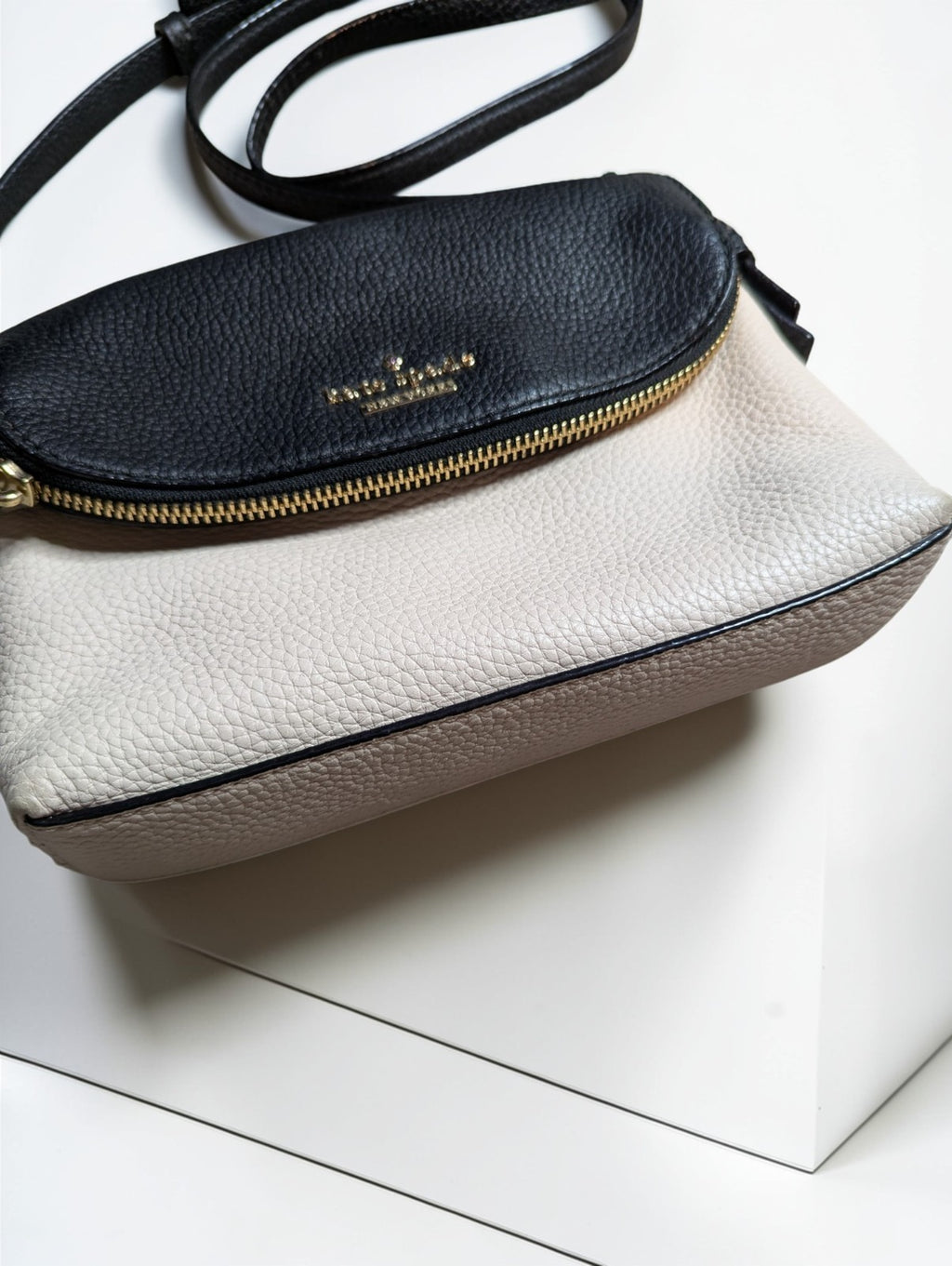 Kate Spade New York Jackson Street Harlyn Leather Crossbody Bag, Beige and Black