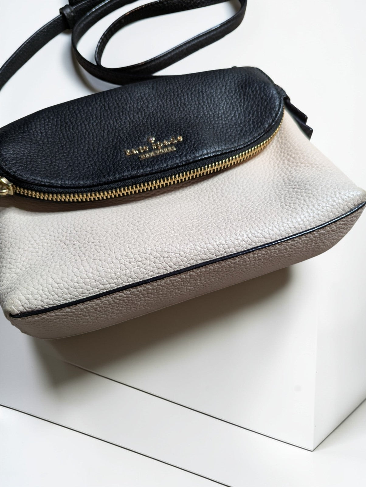 Kate Spade New York Jackson Street Harlyn Leather Crossbody Bag, Beige and Black