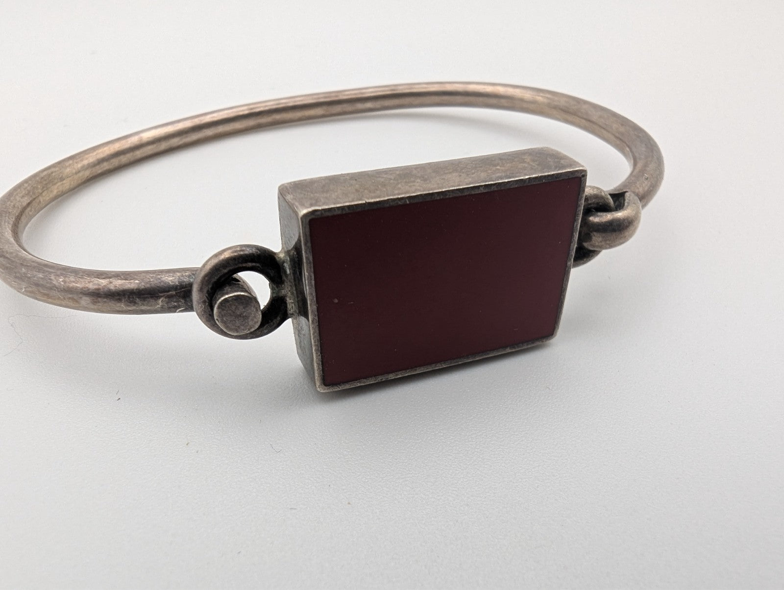 Sterling Silver Vintage Cuff Bracelet Red Stone, Stamped 925 Mexico 7"