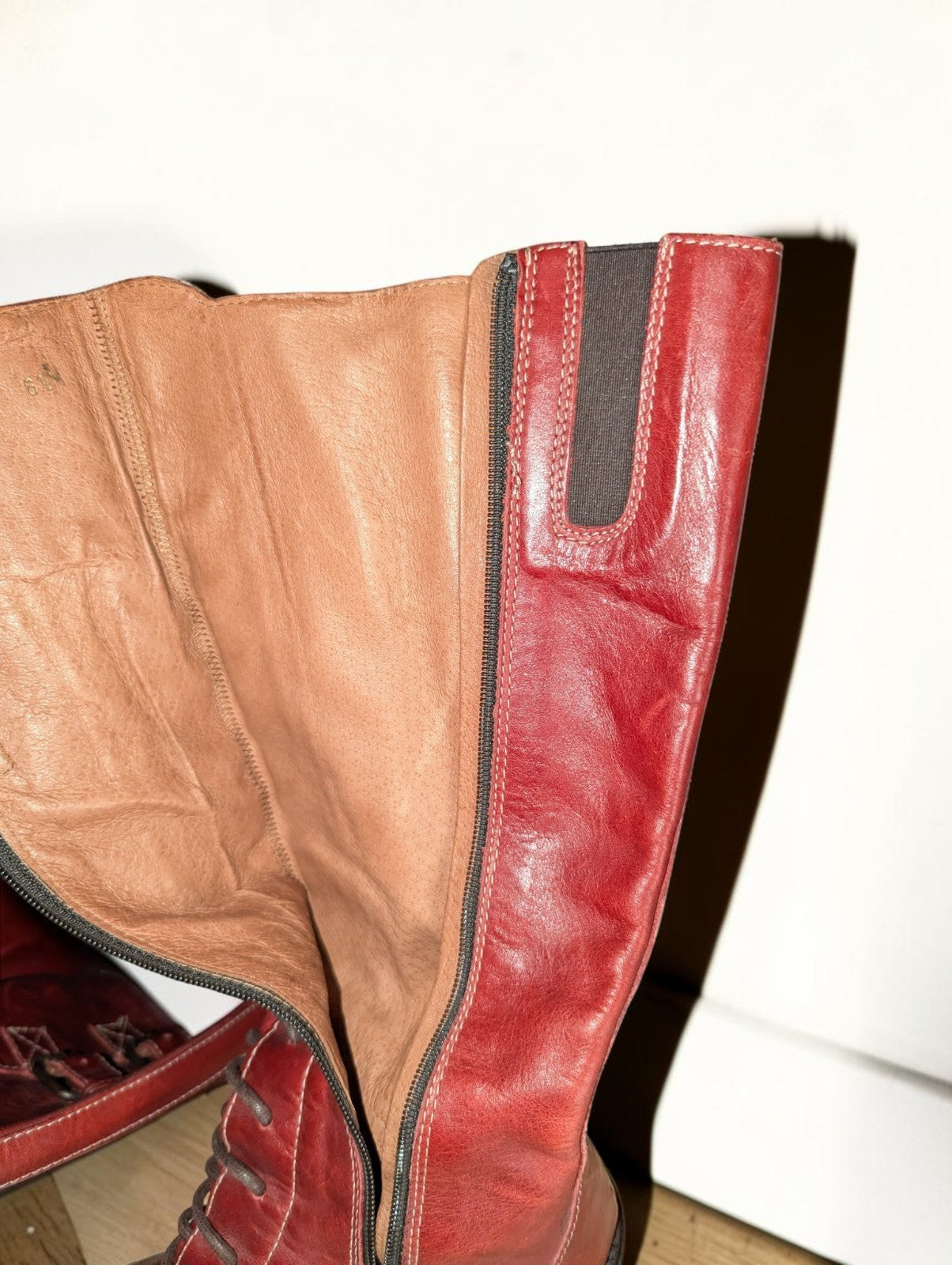 Vintage Donald J Pliner Red Leather Lace Up Boots, Size 6.5, Made in Italy