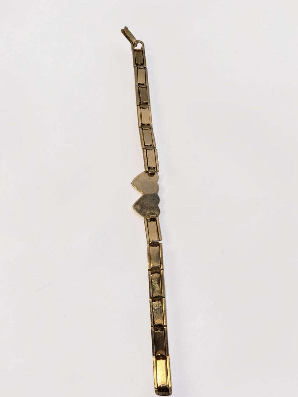 Vintage Gold Tone Expansion Sweatheart Bracelet, Double Hearts, Size 7"