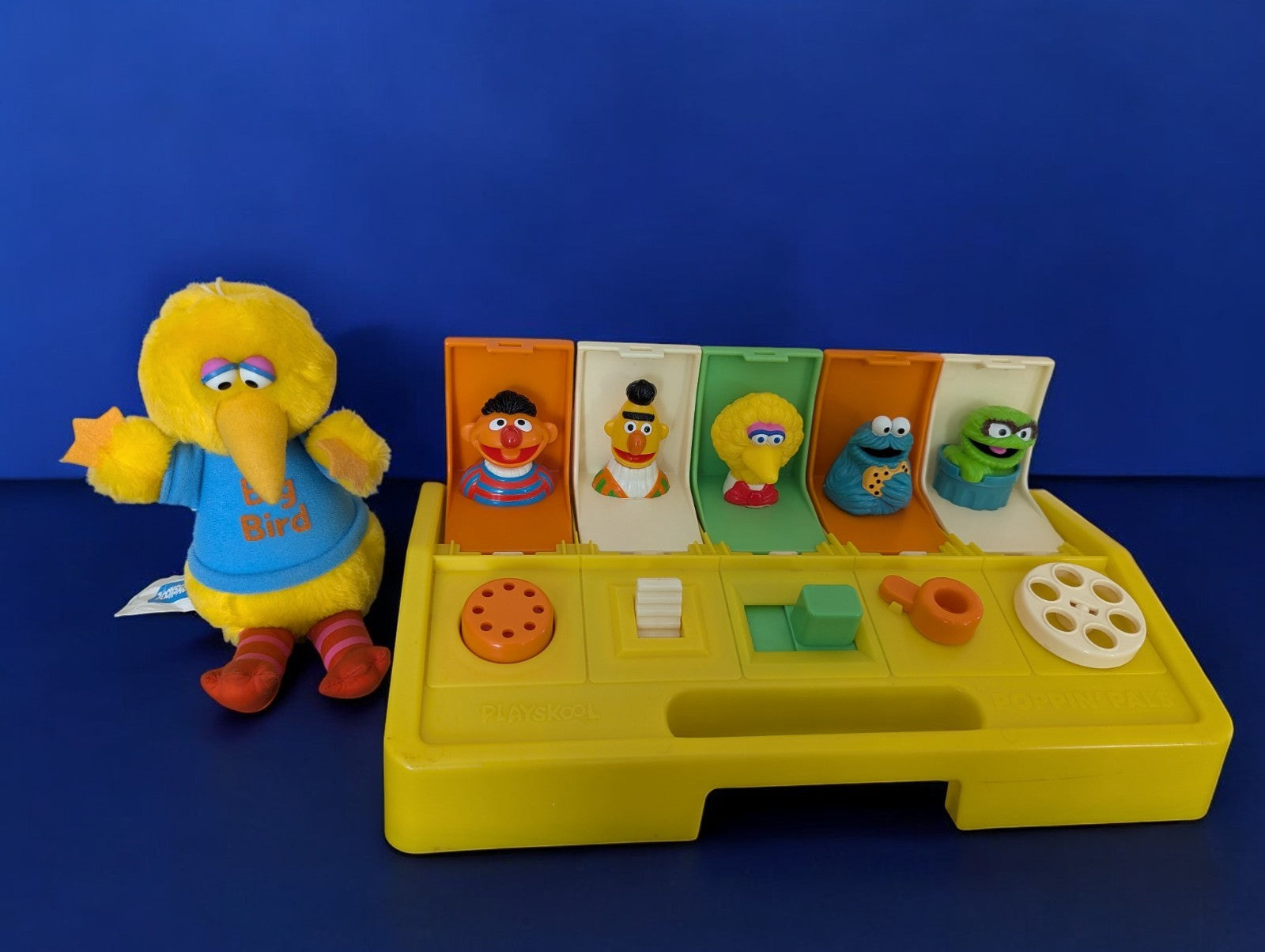Vintage 1980s Playskool Sesame Street Toys (2)-Big Bird & Poppin' Pals