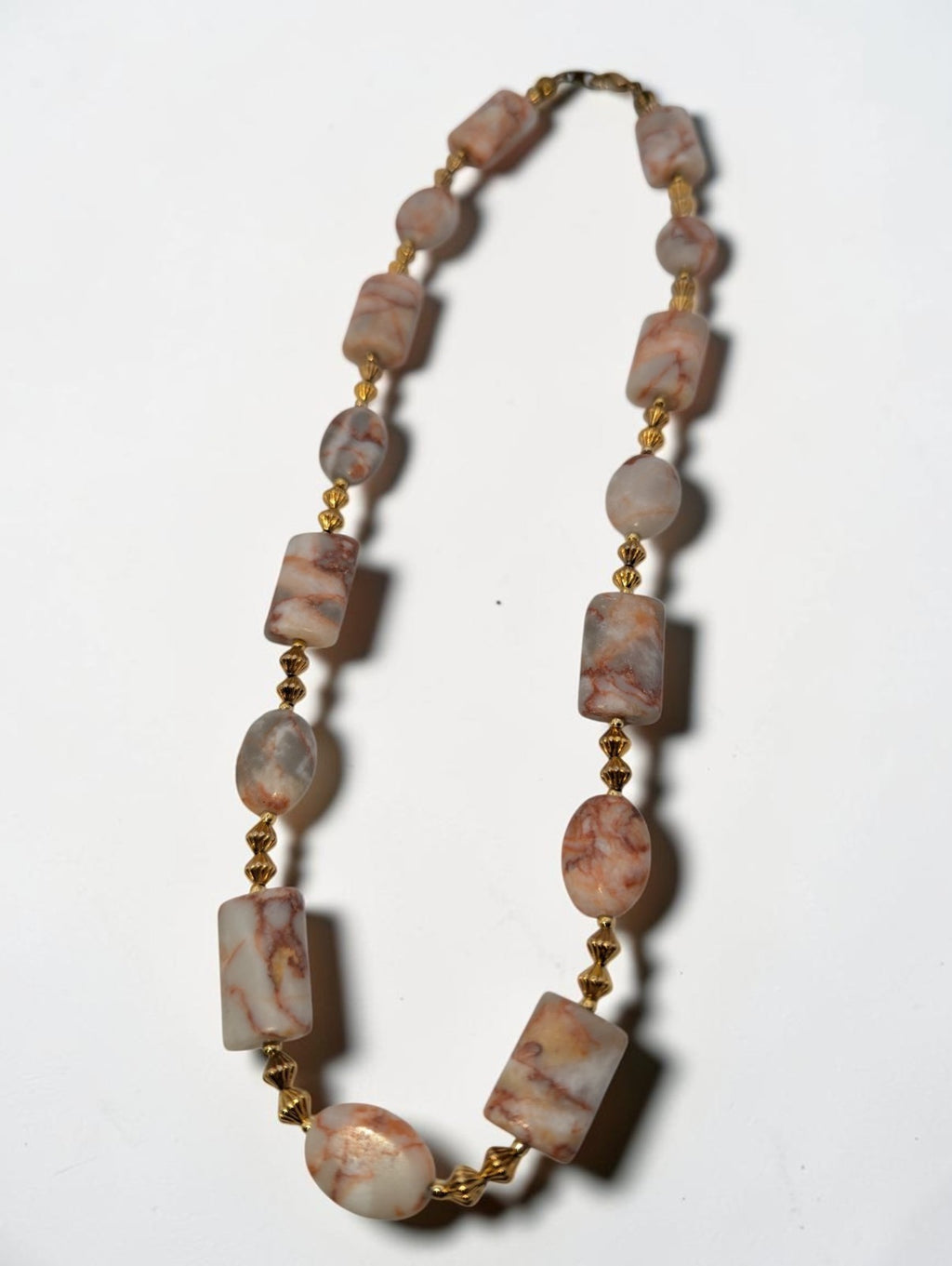 Vintage Jasper Pink and White Beaded Necklace, 18"