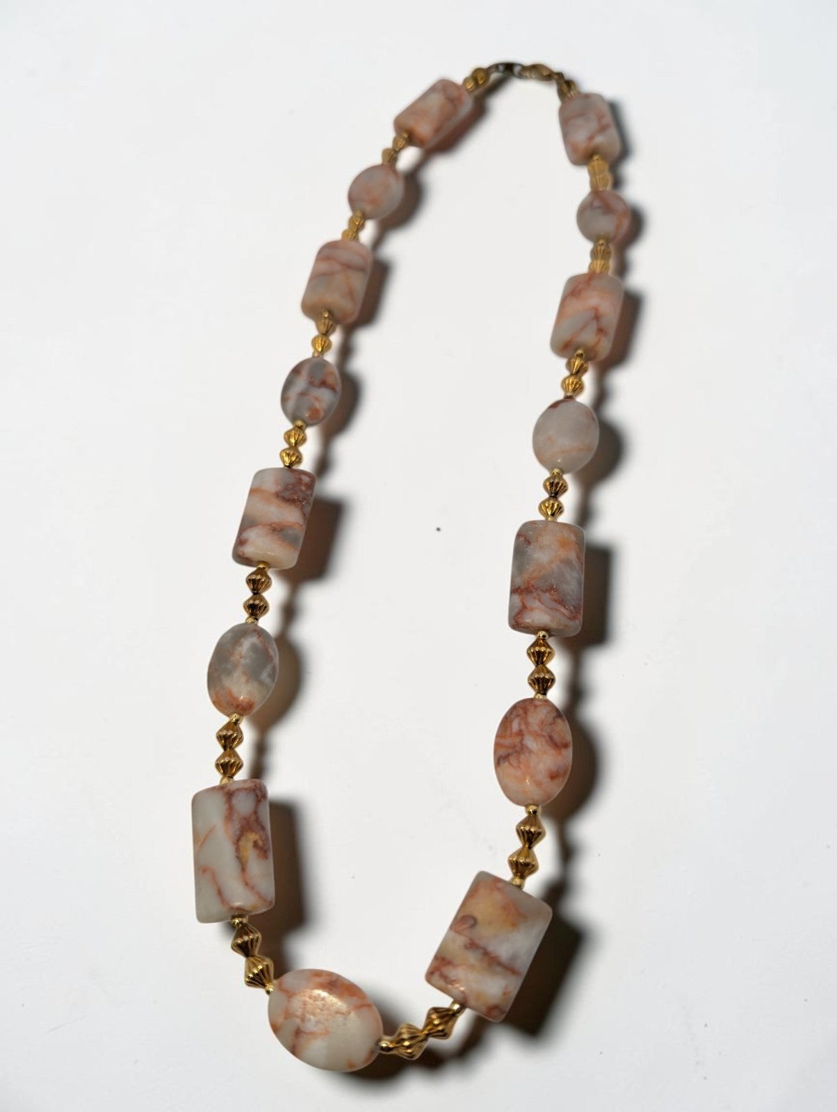 Vintage Jasper Pink and White Beaded Necklace, 18"